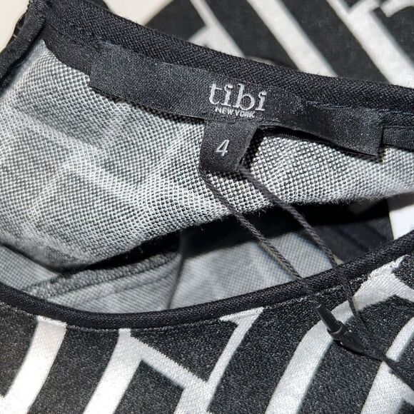 Tibi Dress Geometric Print Sleeveless Bodycon Fitted Dress Size 4 Crew Neckline - Picture 8 of 10